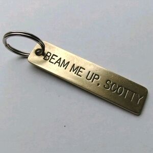 Vintage Brass BEAM ME UP SCOTTY Keychain Key Ring Star Trek Trekkie Sci Fi TV